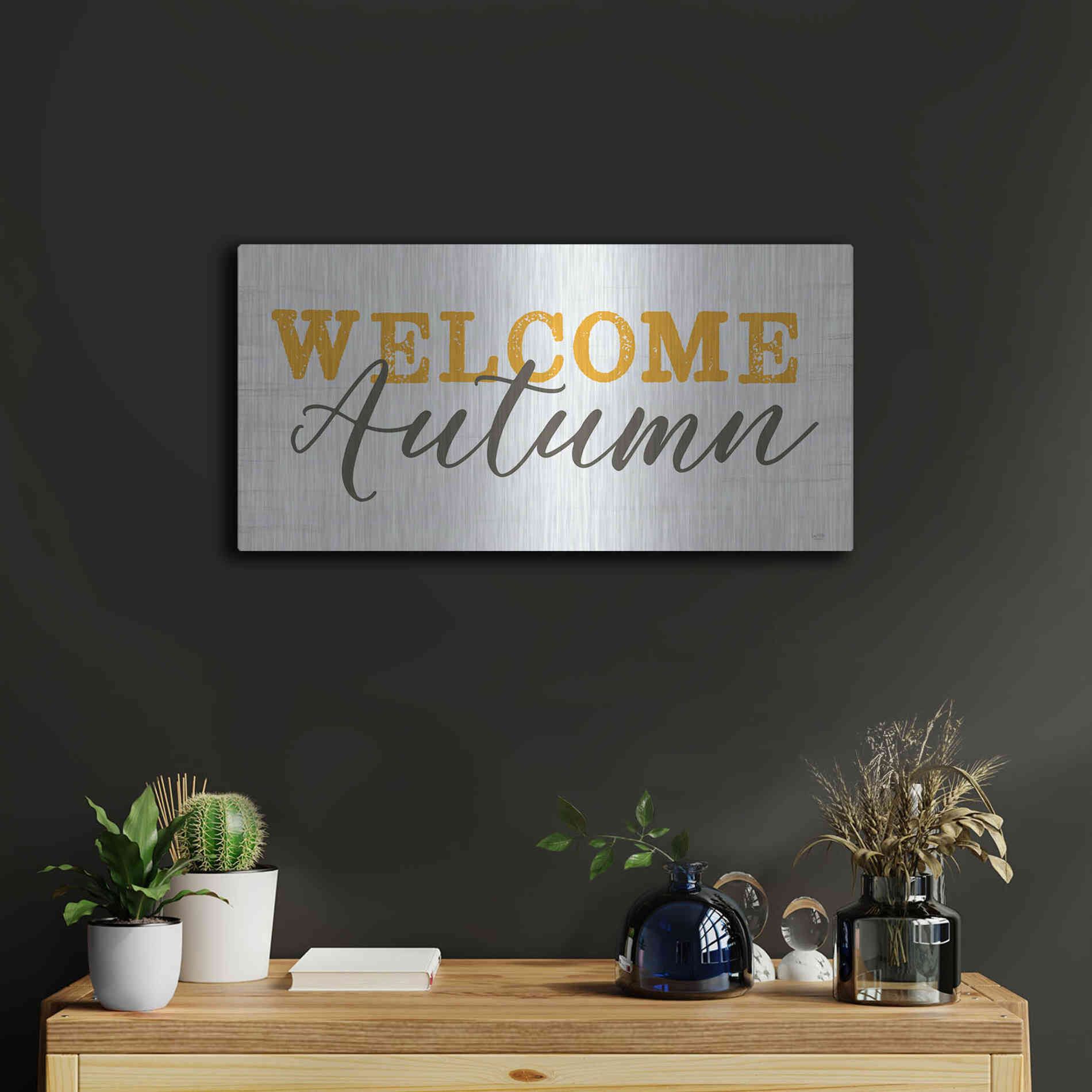 Luxe Metal Art 'Welcome Autumn' by Lux + Me Designs, Metal Wall Art,24x12