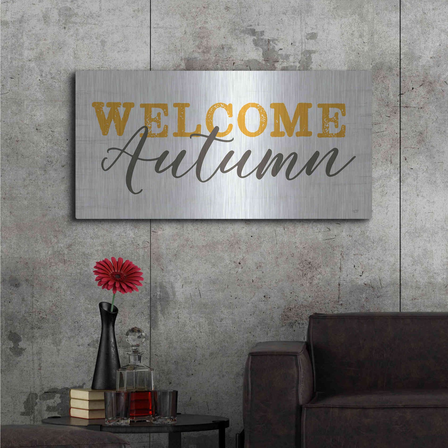 Luxe Metal Art 'Welcome Autumn' by Lux + Me Designs, Metal Wall Art,48x24