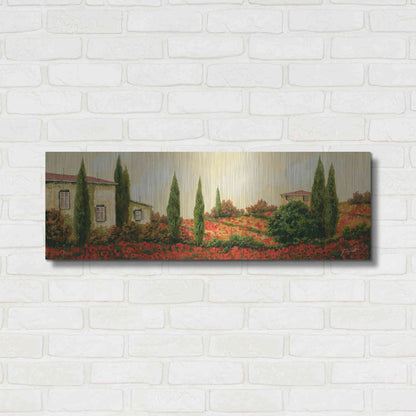 Luxe Metal Art 'Tre Case Tra I Papaveri' by Guido Borelli, Metal Wall Art,36x12