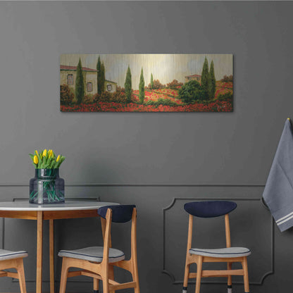 Luxe Metal Art 'Tre Case Tra I Papaveri' by Guido Borelli, Metal Wall Art,48x16