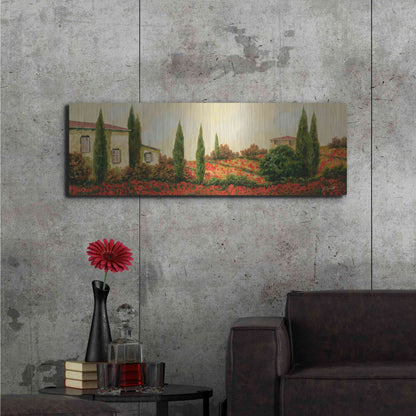 Luxe Metal Art 'Tre Case Tra I Papaveri' by Guido Borelli, Metal Wall Art,48x16