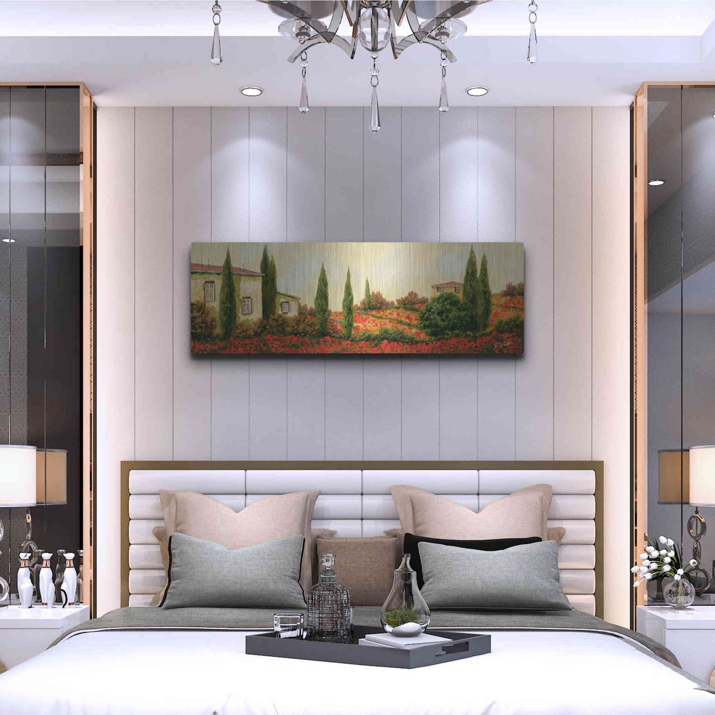 Luxe Metal Art 'Tre Case Tra I Papaveri' by Guido Borelli, Metal Wall Art,48x16