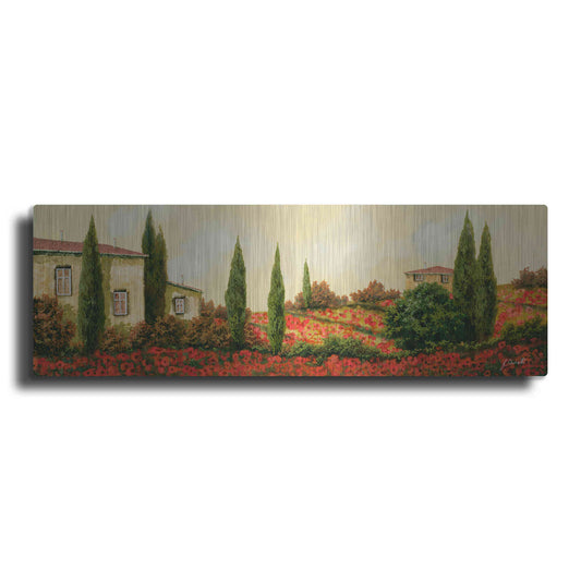 Luxe Metal Art 'Tre Case Tra I Papaveri' by Guido Borelli, Metal Wall Art