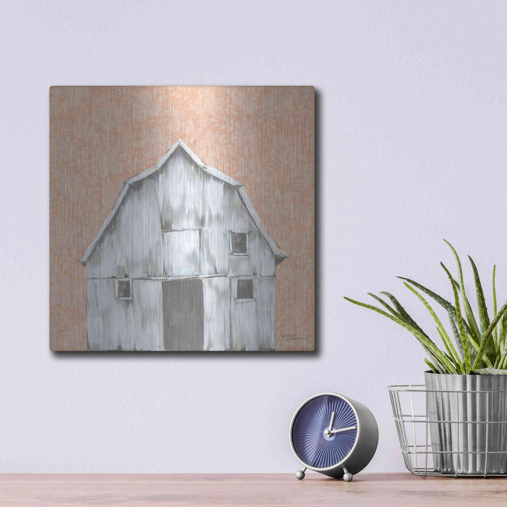 Luxe Metal Art 'Peaches & Cream Barn' by Michele Norman, Metal Wall Art,12x12