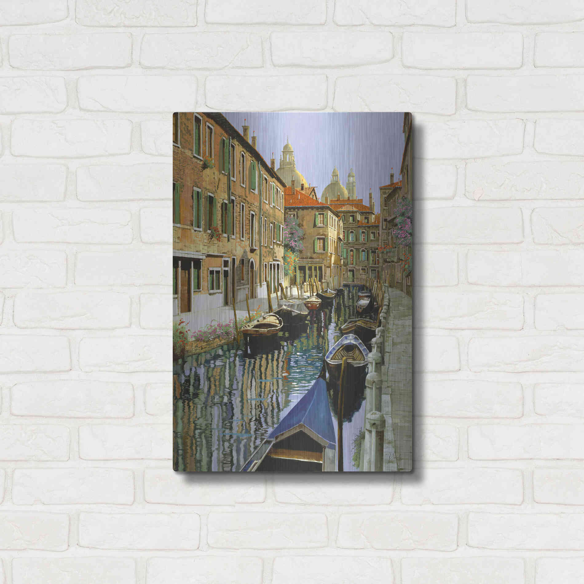 Luxe Metal Art 'La Barche Sul Canale' by Guido Borelli, Metal Wall Art,16x24
