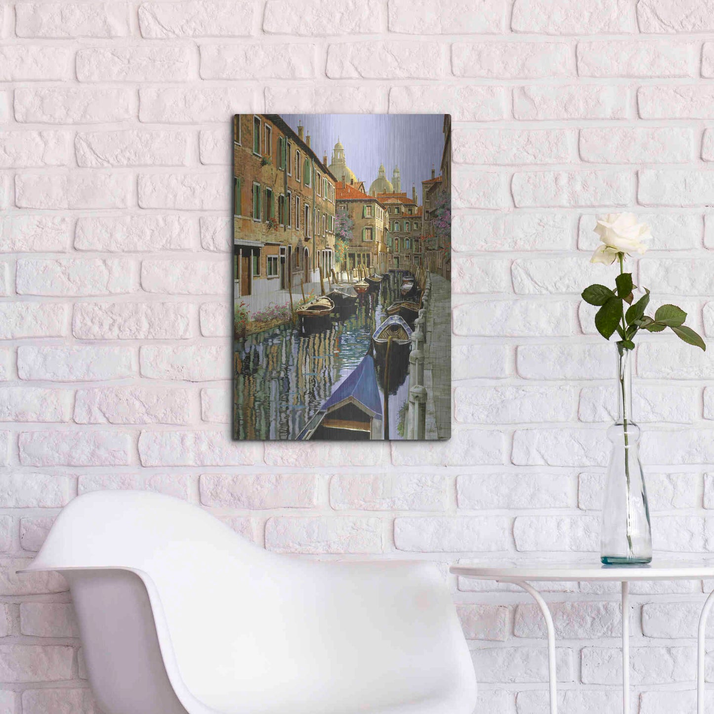 Luxe Metal Art 'La Barche Sul Canale' by Guido Borelli, Metal Wall Art,16x24