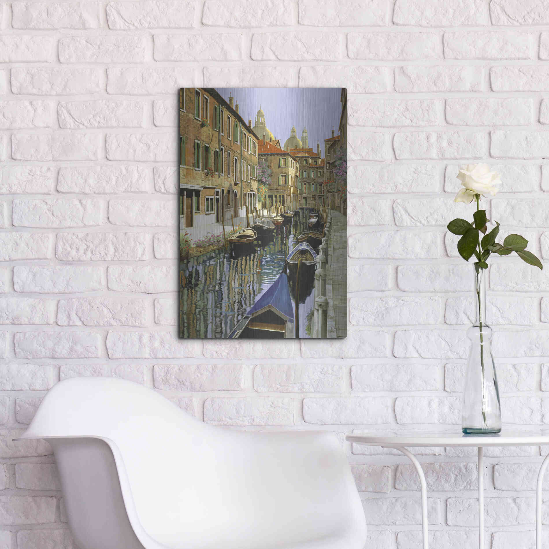 Luxe Metal Art 'La Barche Sul Canale' by Guido Borelli, Metal Wall Art,16x24