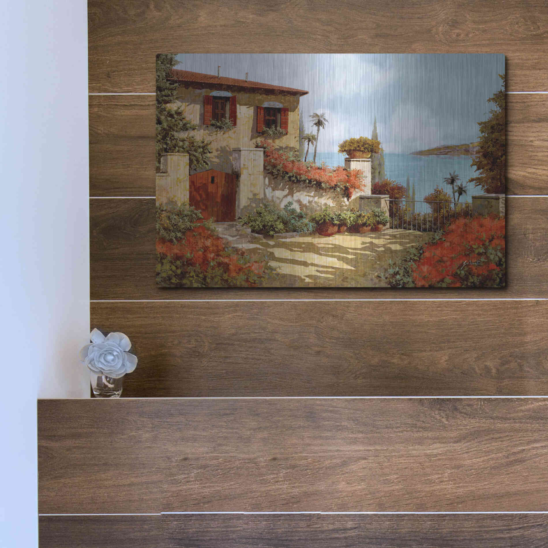 Luxe Metal Art 'Il Giardino Rosso' by Guido Borelli, Metal Wall Art,16x12