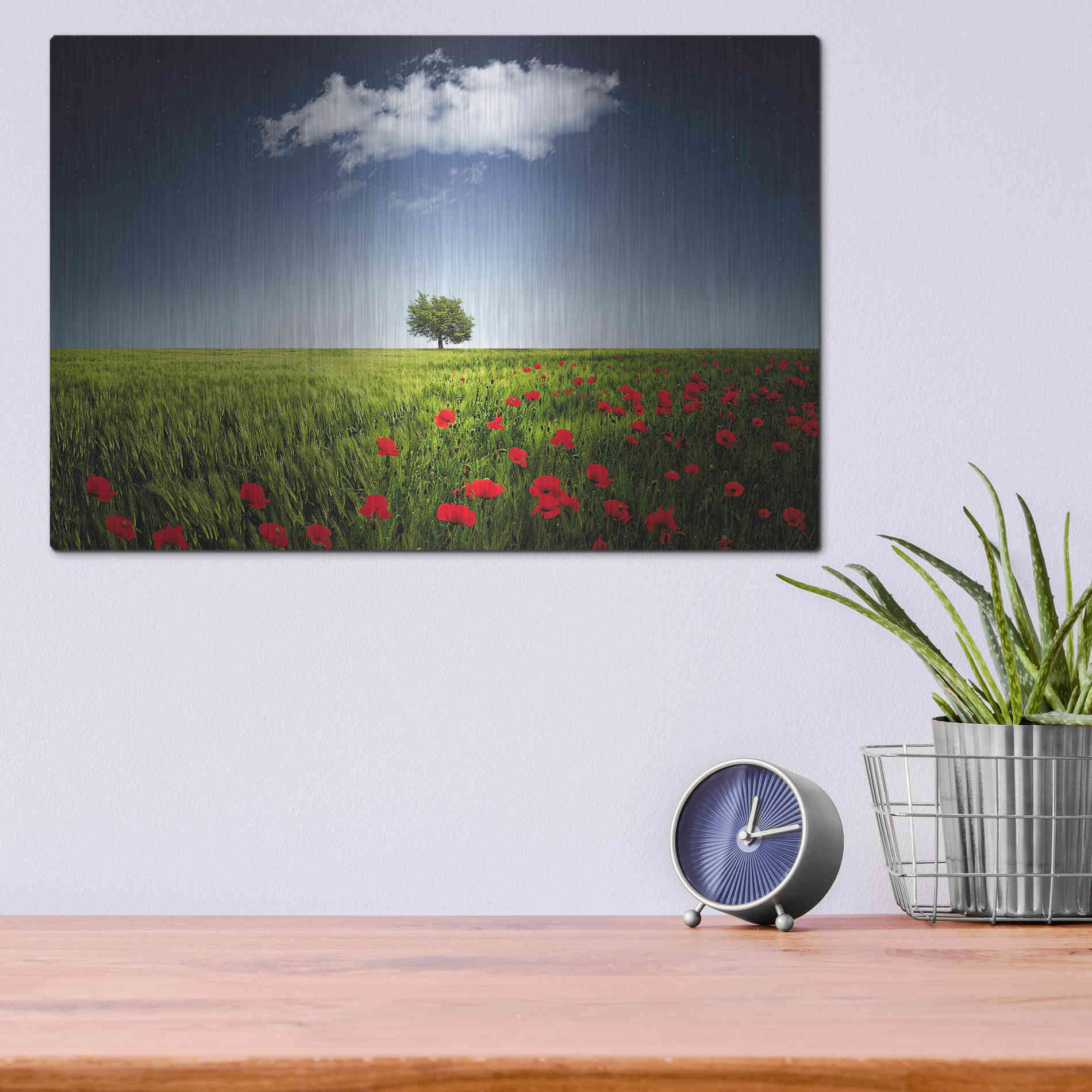 Luxe Metal Art 'Lone Tree in a Poppy Field', Metal Wall Art,16x12