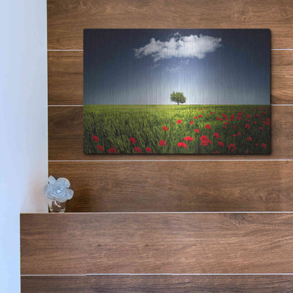 Luxe Metal Art 'Lone Tree in a Poppy Field', Metal Wall Art,16x12