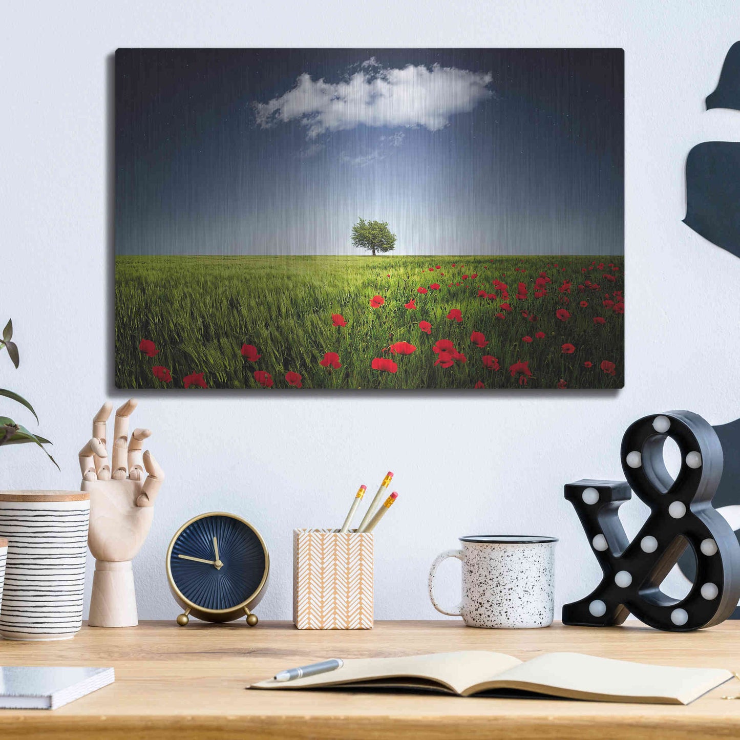 Luxe Metal Art 'Lone Tree in a Poppy Field', Metal Wall Art,16x12