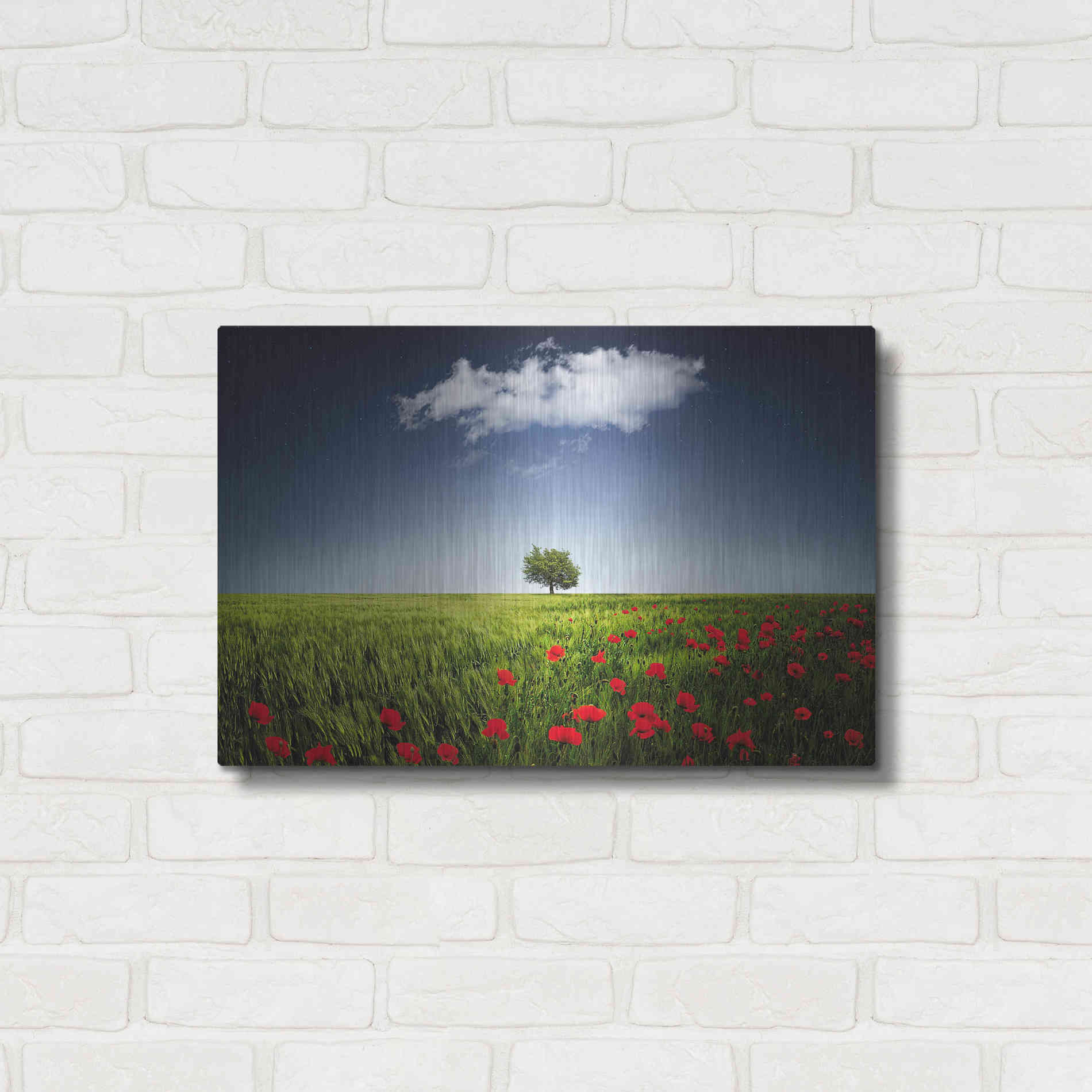 Luxe Metal Art 'Lone Tree in a Poppy Field', Metal Wall Art,24x16