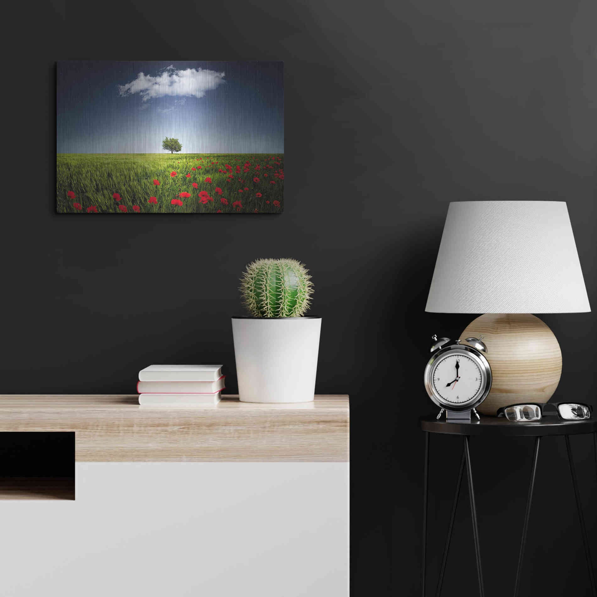 Luxe Metal Art 'Lone Tree in a Poppy Field', Metal Wall Art,24x16