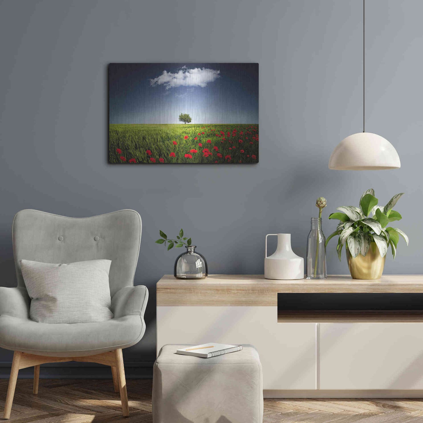 Luxe Metal Art 'Lone Tree in a Poppy Field', Metal Wall Art,24x16