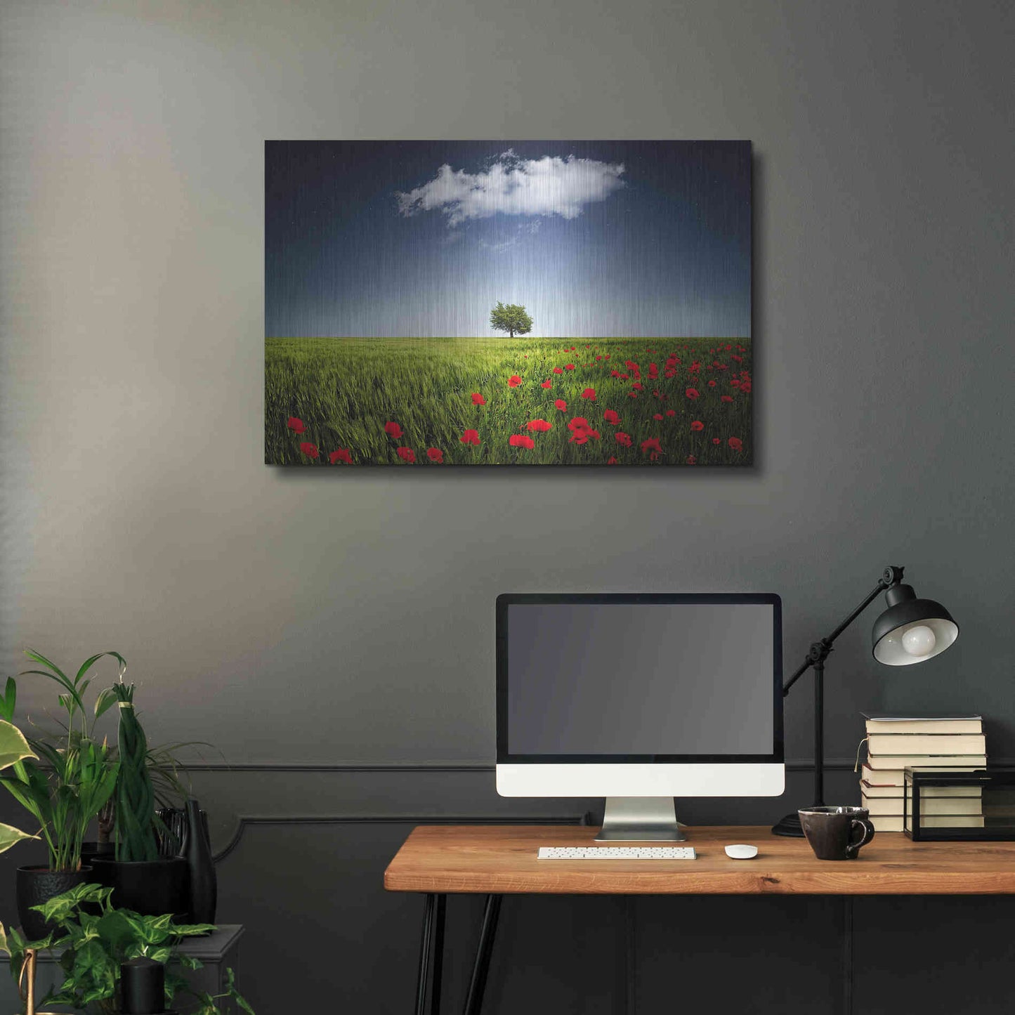 Luxe Metal Art 'Lone Tree in a Poppy Field', Metal Wall Art,36x24