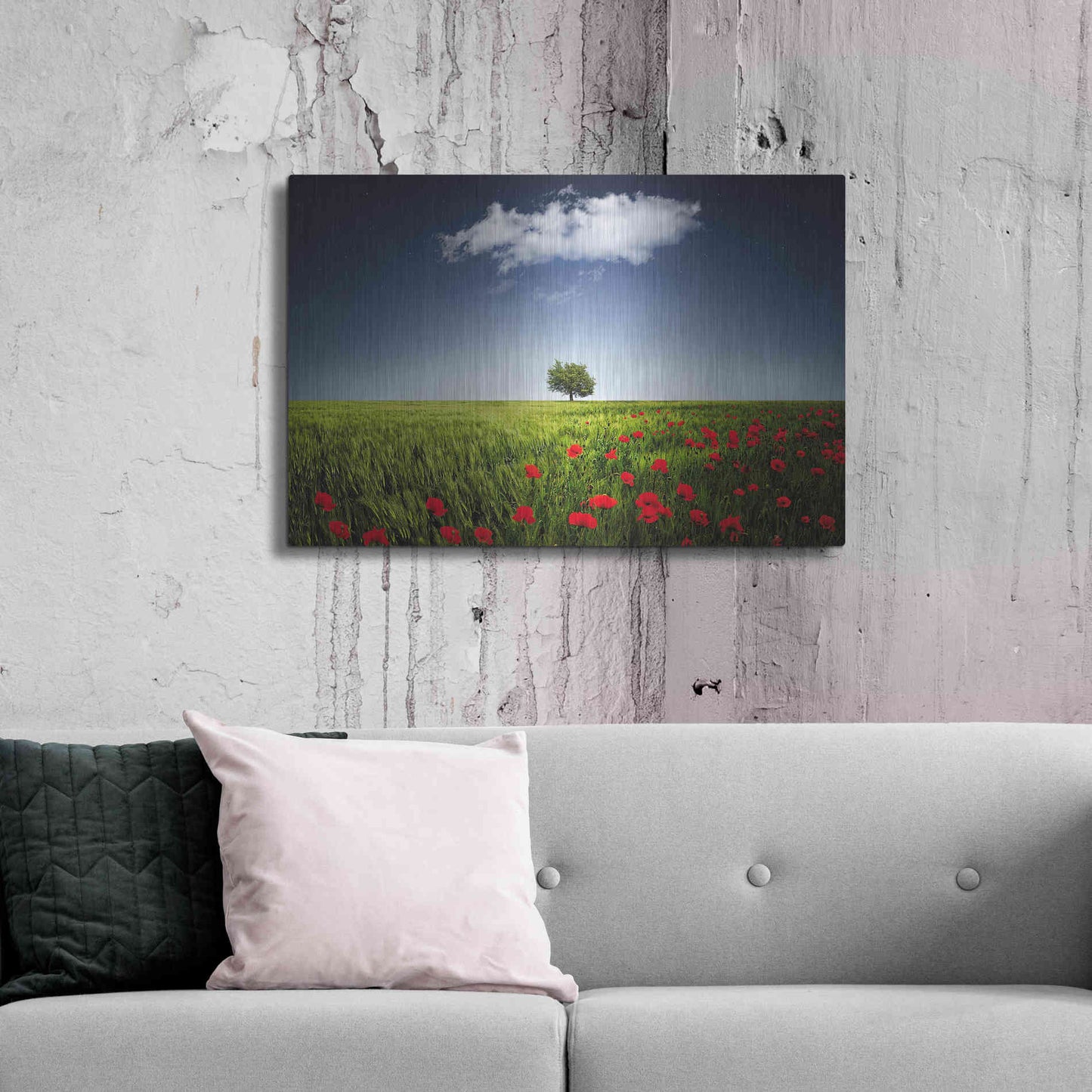 Luxe Metal Art 'Lone Tree in a Poppy Field', Metal Wall Art,36x24