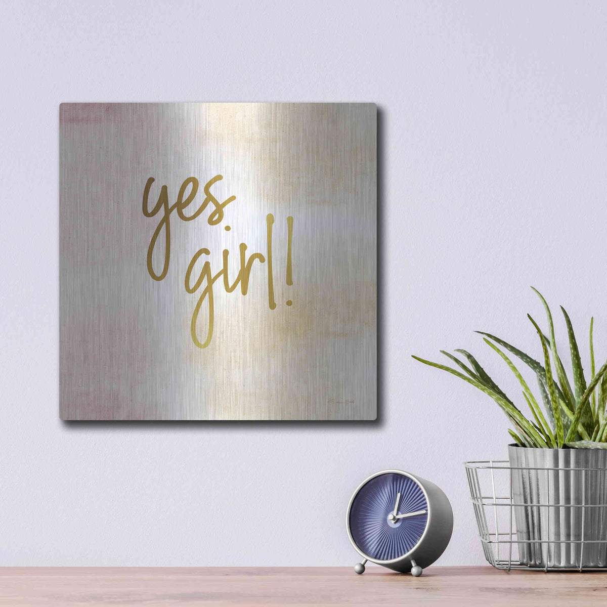 Luxe Metal Art 'Yes Girl!' by Susan Ball, Metal Wall Art,12x12