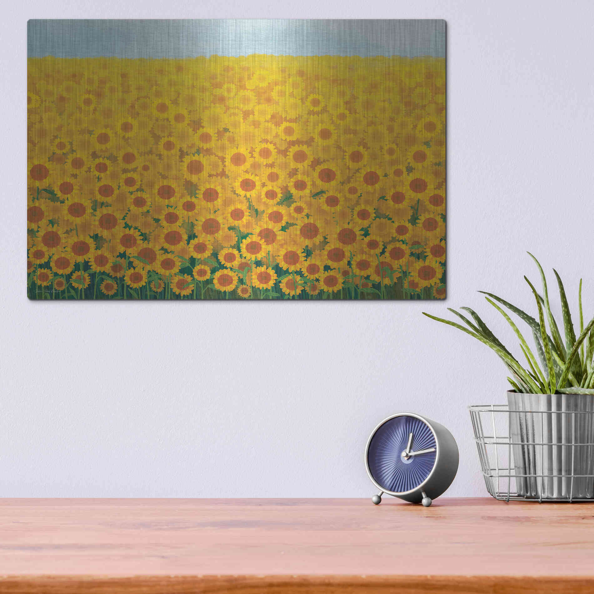 Luxe Metal Art 'Field of Sunflowers' by Seven Trees Design, Metal Wall Art,16x12