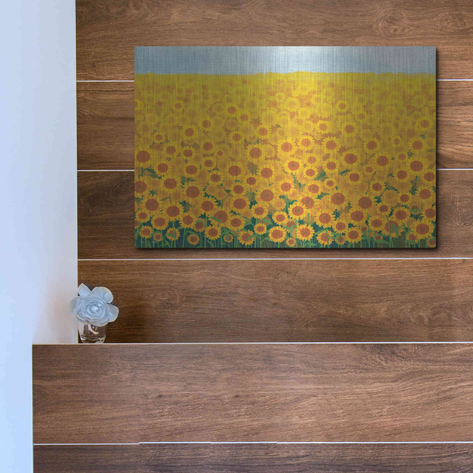 Luxe Metal Art 'Field of Sunflowers' by Seven Trees Design, Metal Wall Art,16x12