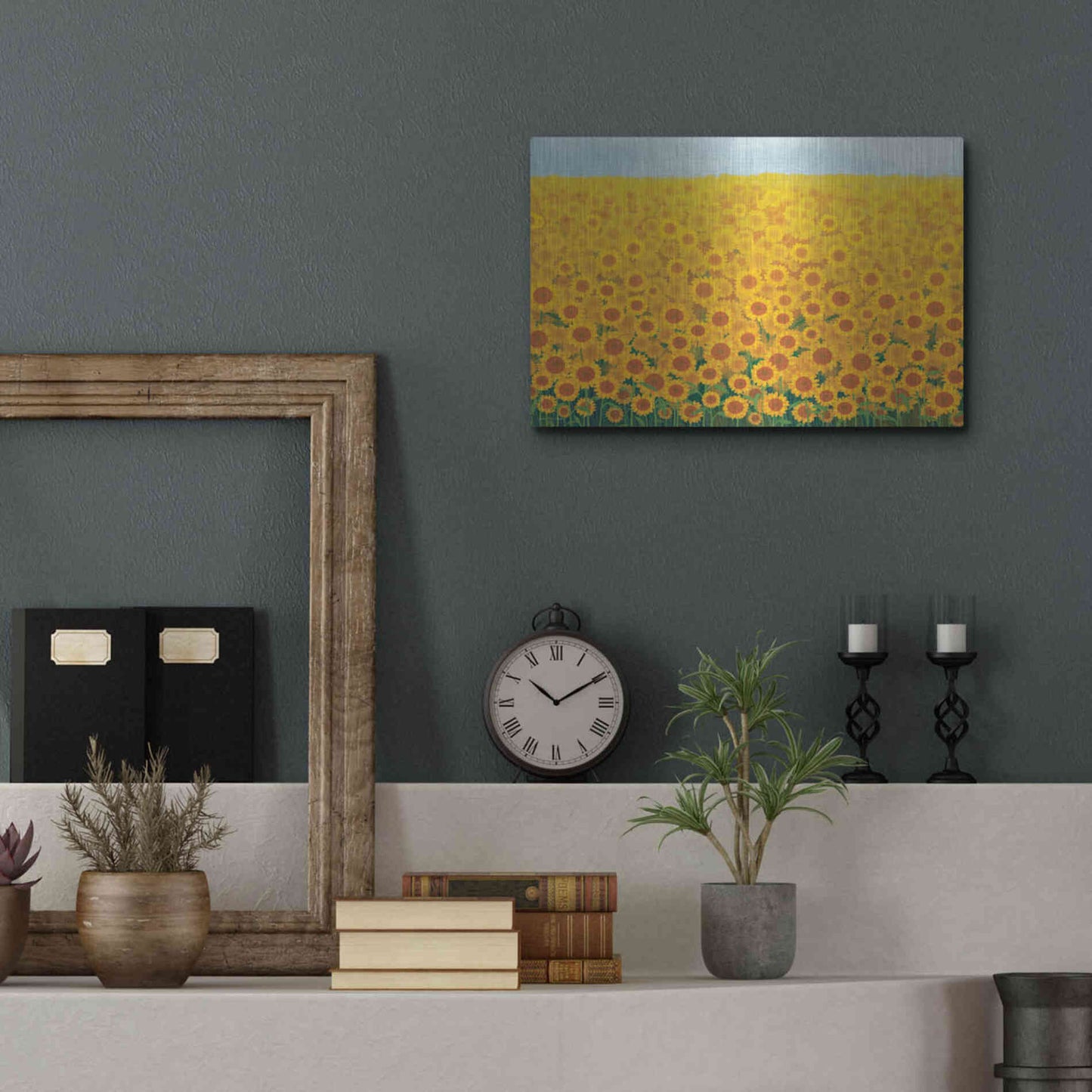 Luxe Metal Art 'Field of Sunflowers' by Seven Trees Design, Metal Wall Art,16x12