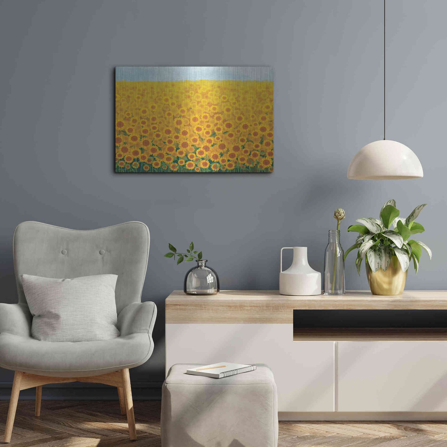 Luxe Metal Art 'Field of Sunflowers' by Seven Trees Design, Metal Wall Art,24x16