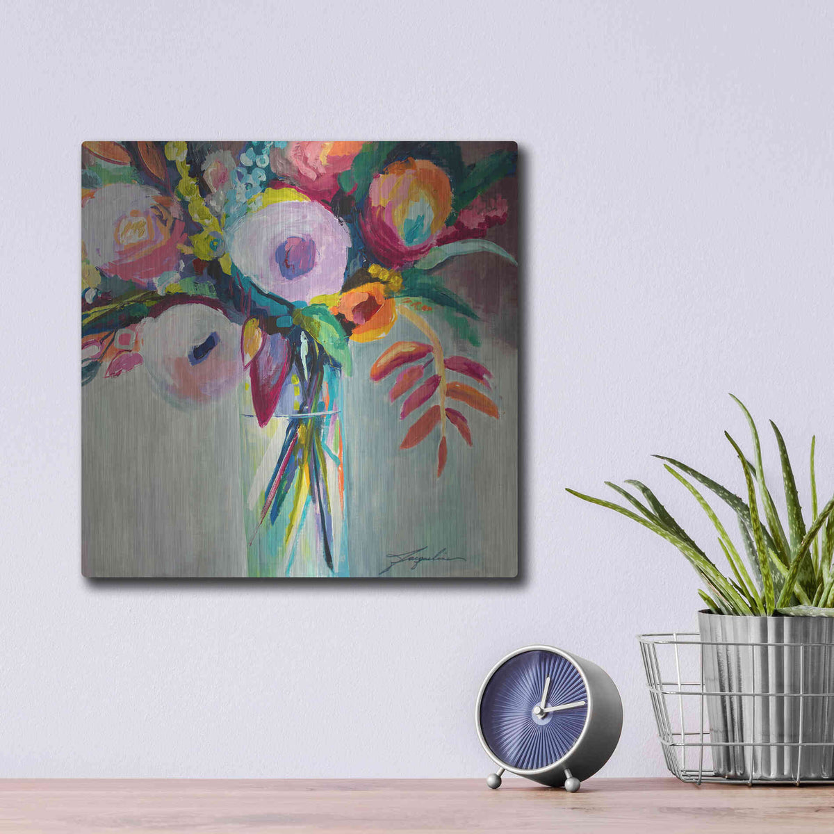 Luxe Metal Art 'Ode to Summer 7' by Jacqueline Brewer, Metal Wall Art,12x12