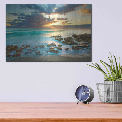 Luxe Metal Art 'Ocean Sunrise' by Patrick Zephyr, Metal Wall Art,16x12