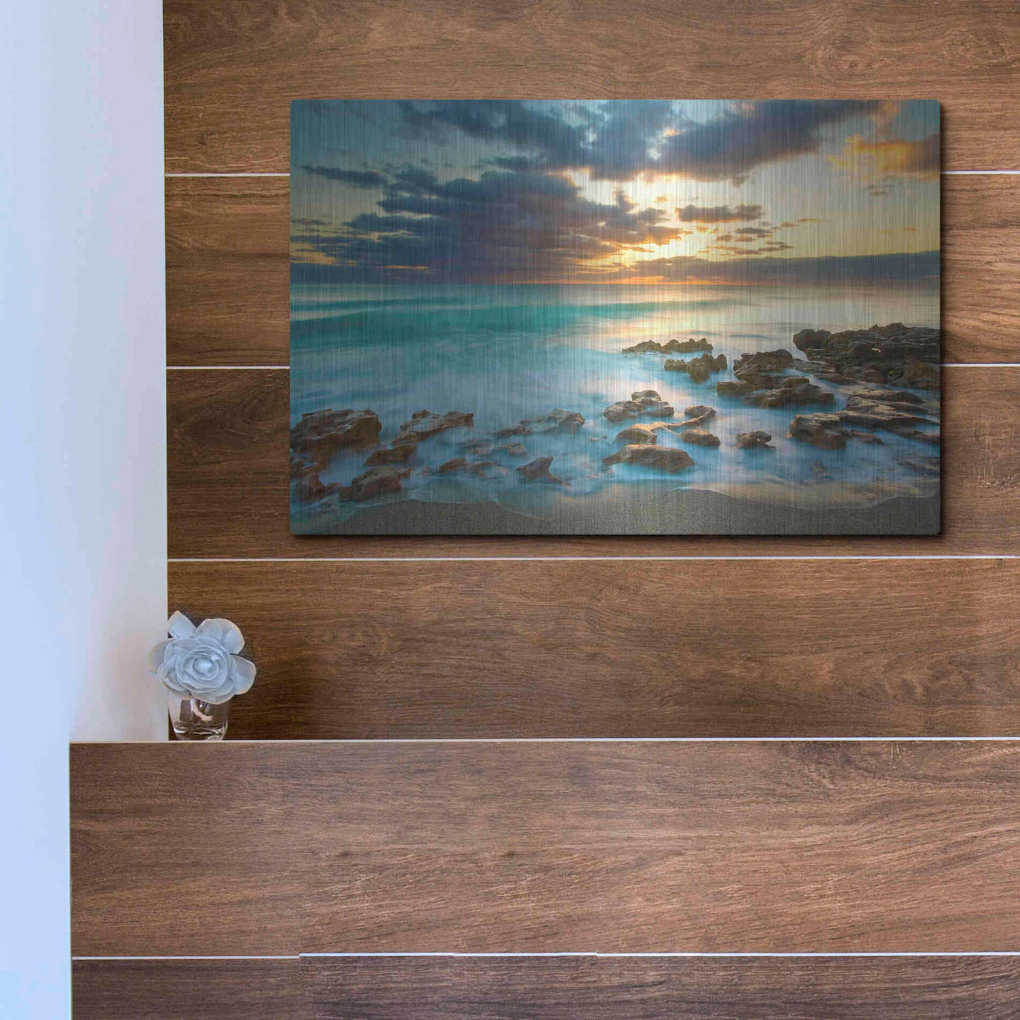 Luxe Metal Art 'Ocean Sunrise' by Patrick Zephyr, Metal Wall Art,16x12