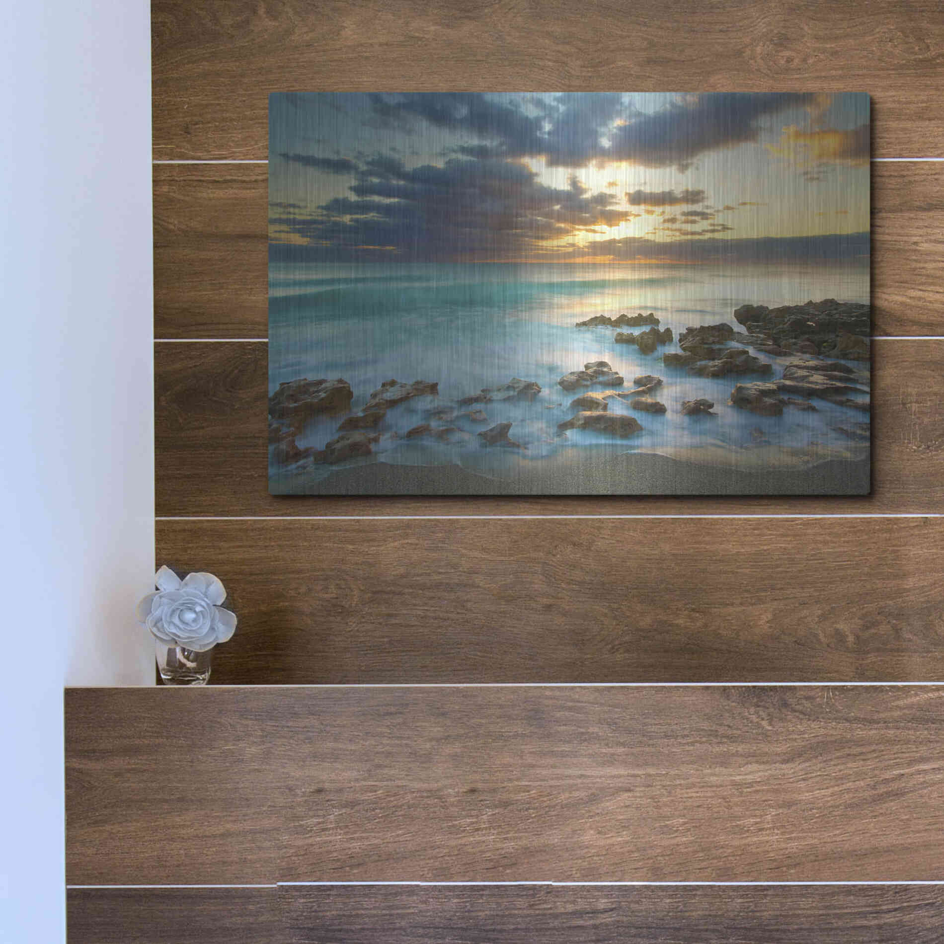 Luxe Metal Art 'Ocean Sunrise' by Patrick Zephyr, Metal Wall Art,16x12