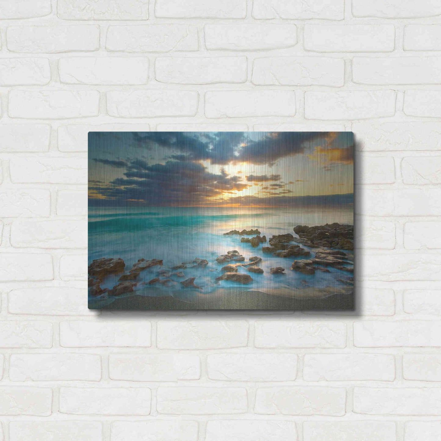 Luxe Metal Art 'Ocean Sunrise' by Patrick Zephyr, Metal Wall Art,24x16