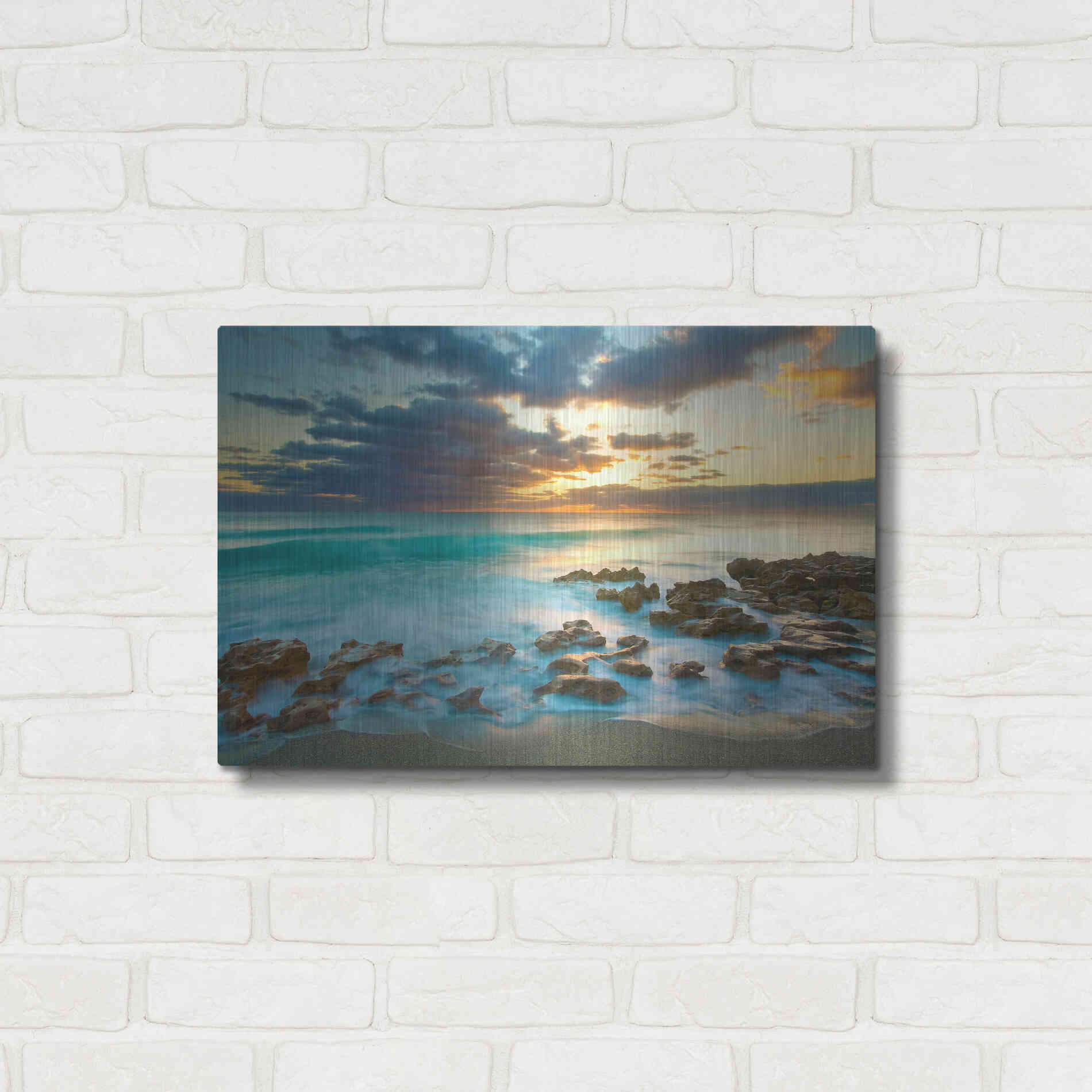 Luxe Metal Art 'Ocean Sunrise' by Patrick Zephyr, Metal Wall Art,24x16