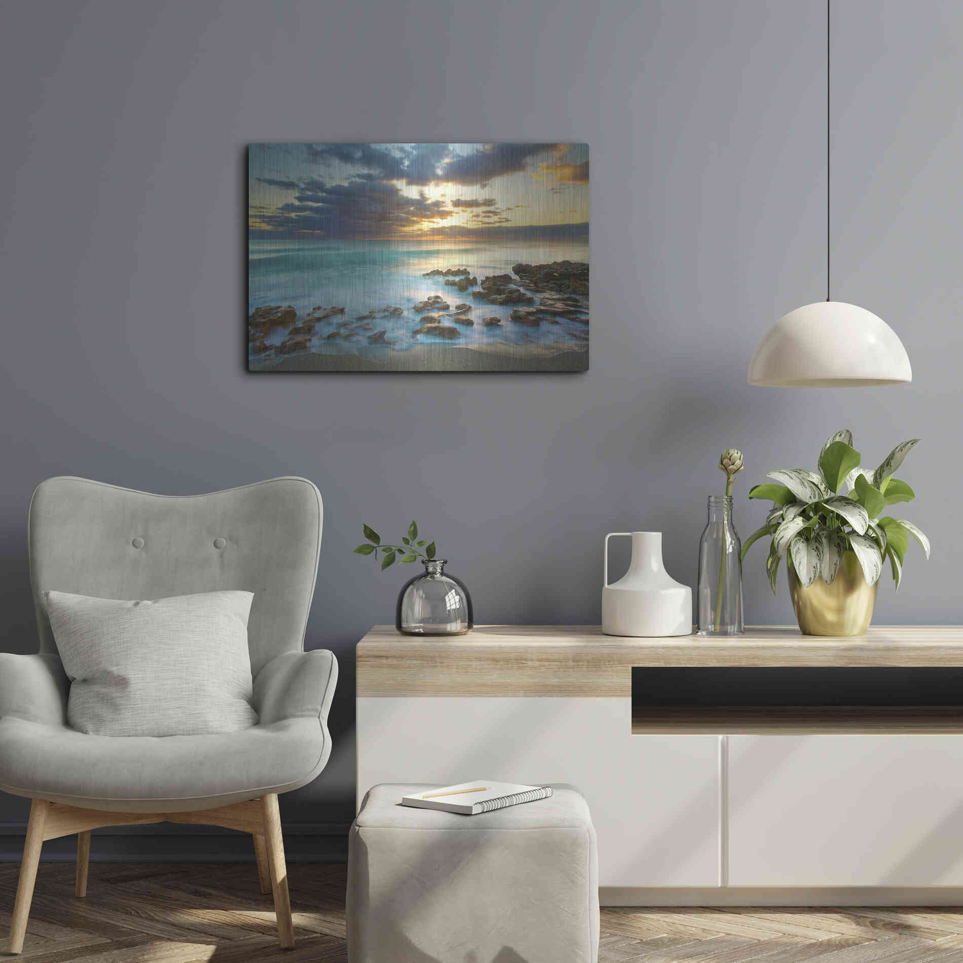 Luxe Metal Art 'Ocean Sunrise' by Patrick Zephyr, Metal Wall Art,24x16