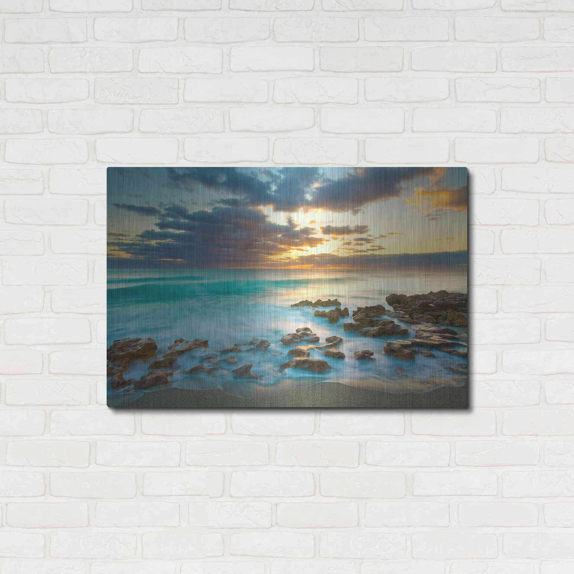 Luxe Metal Art 'Ocean Sunrise' by Patrick Zephyr, Metal Wall Art,36x24