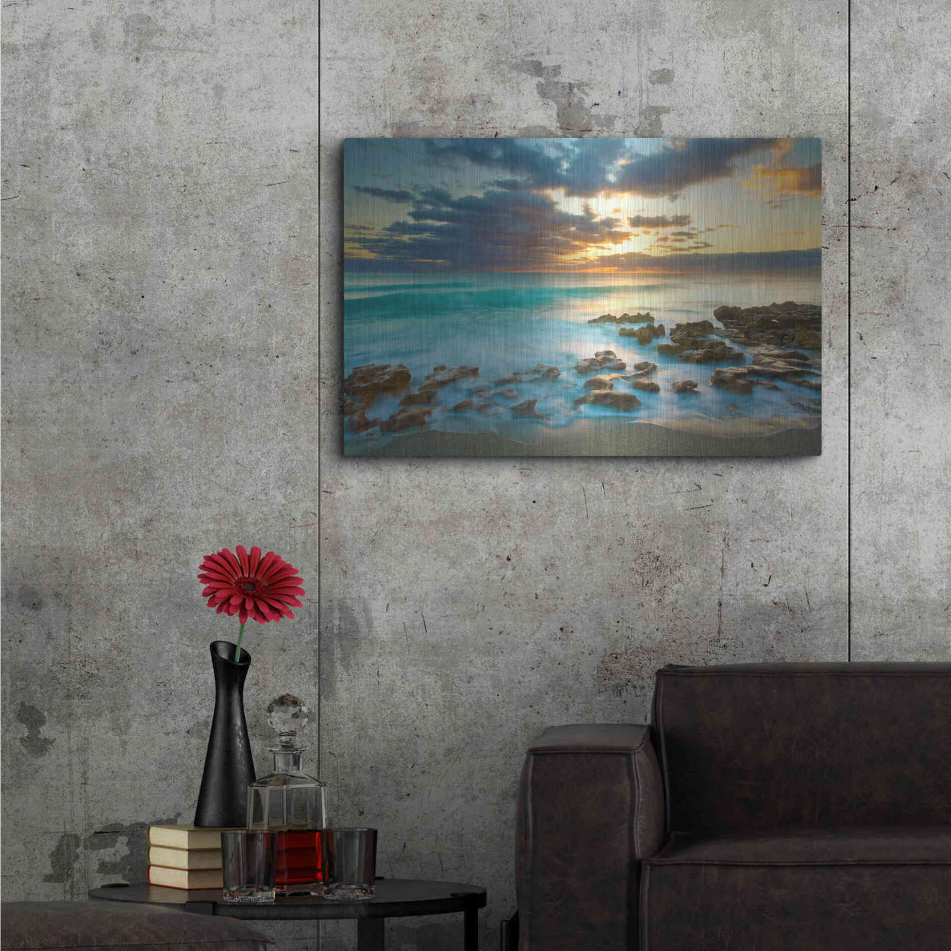 Luxe Metal Art 'Ocean Sunrise' by Patrick Zephyr, Metal Wall Art,36x24
