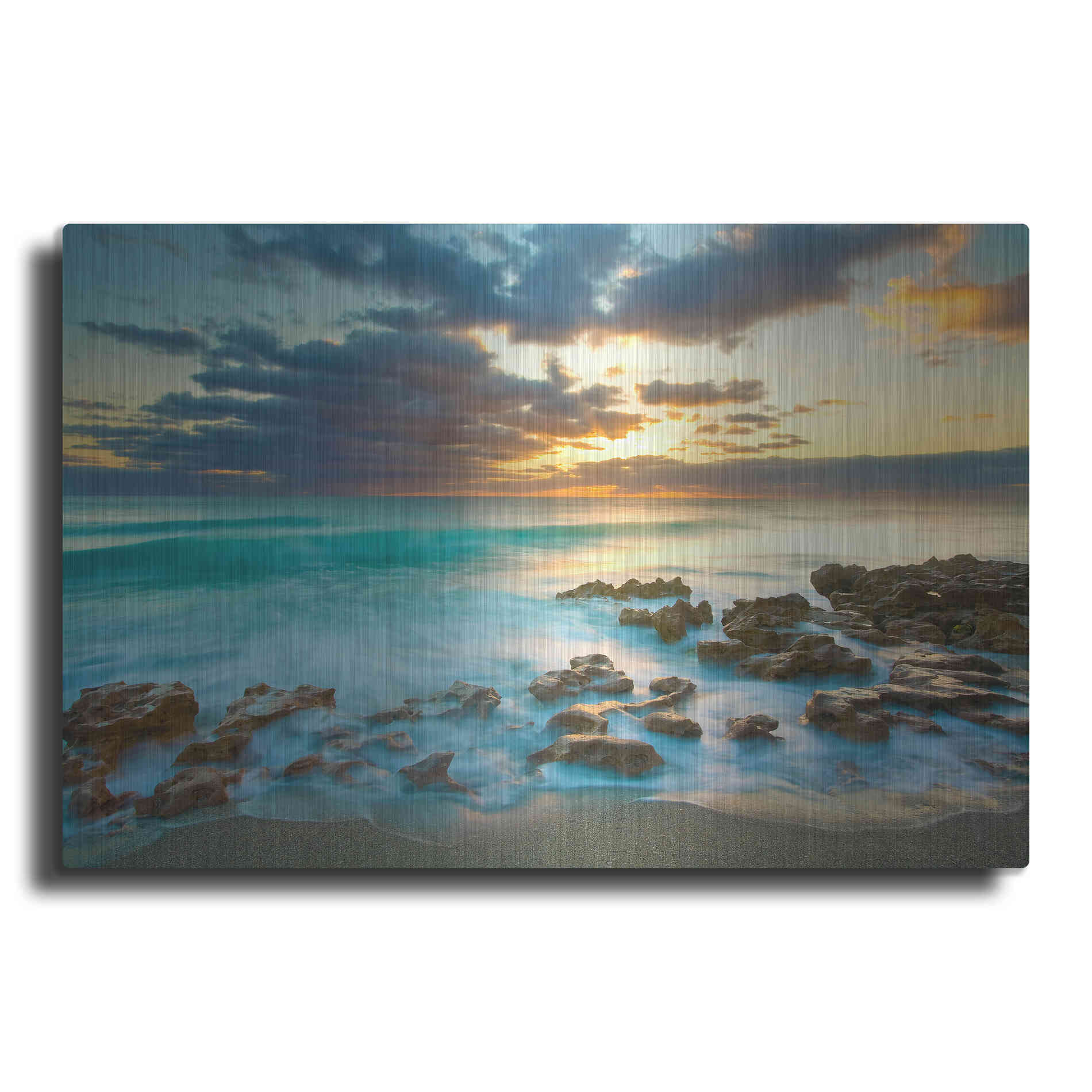 Luxe Metal Art 'Ocean Sunrise' by Patrick Zephyr, Metal Wall Art