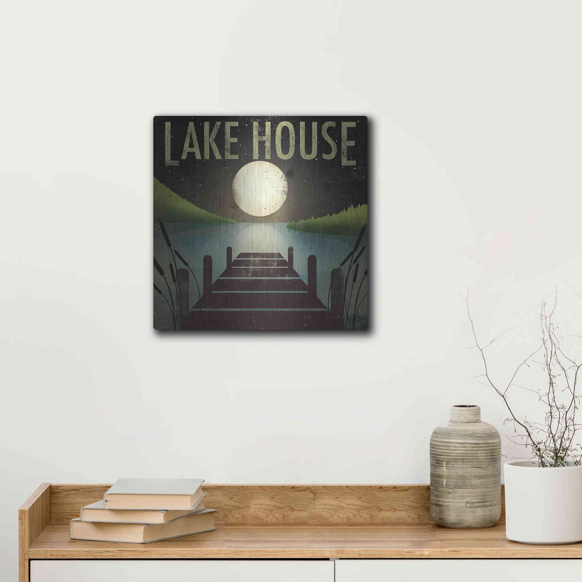 Luxe Metal Art 'Lake House' by Ryan Fowler, Metal Wall Art,12x12