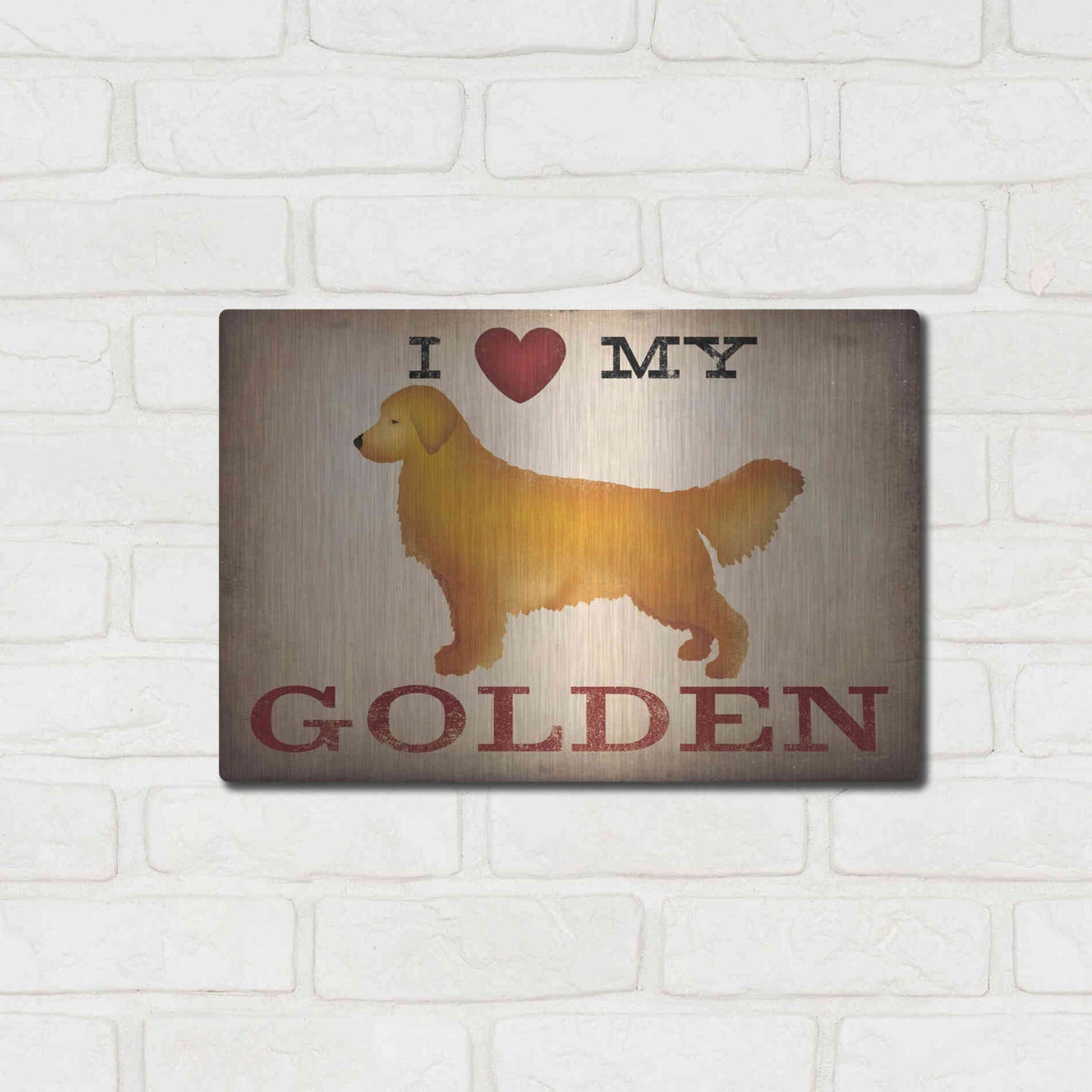 Luxe Metal Art 'Golden Dog at Show Love III' by Ryan Fowler, Metal Wall Art,16x12