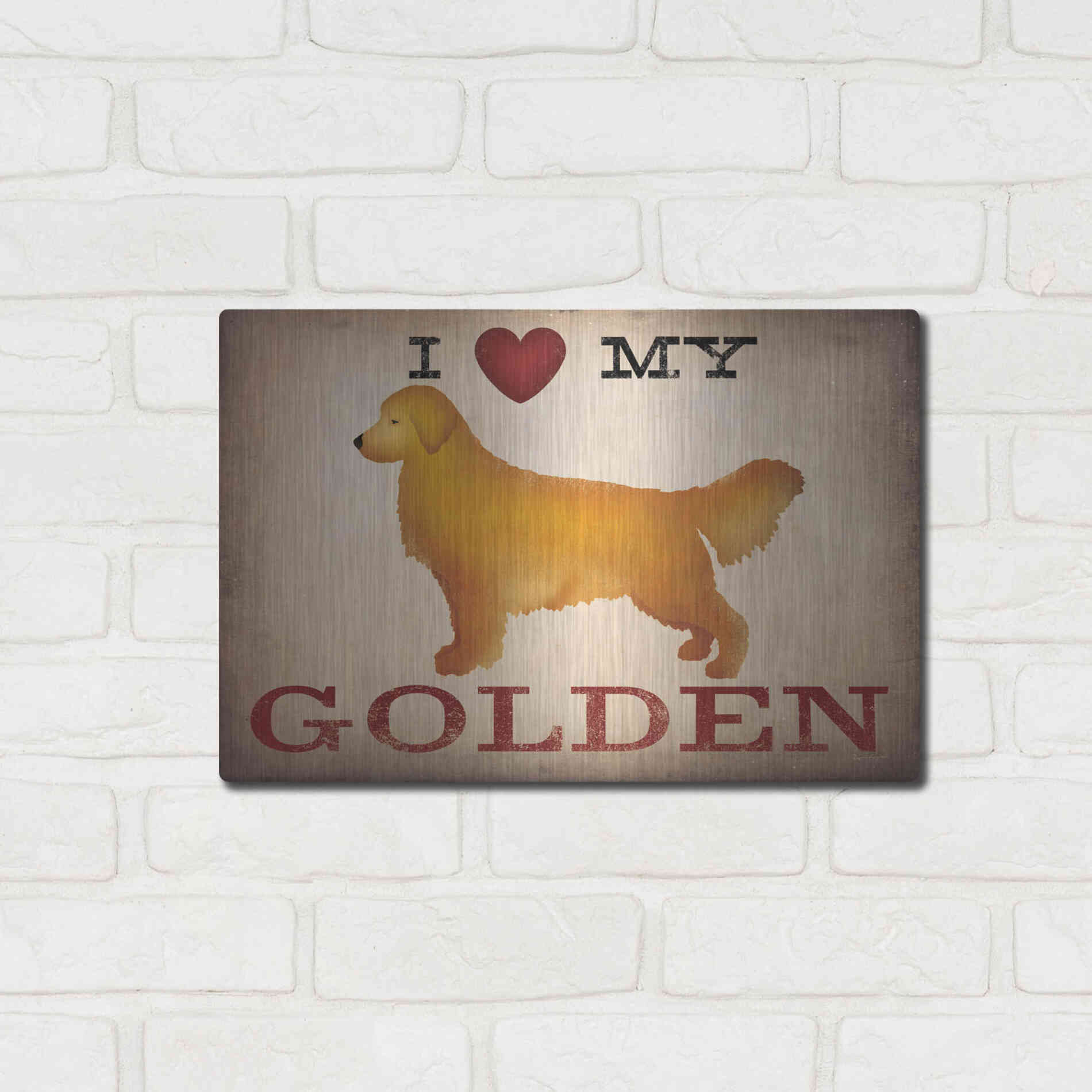 Luxe Metal Art 'Golden Dog at Show Love III' by Ryan Fowler, Metal Wall Art,16x12