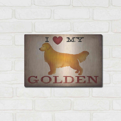 Luxe Metal Art 'Golden Dog at Show Love III' by Ryan Fowler, Metal Wall Art,16x12