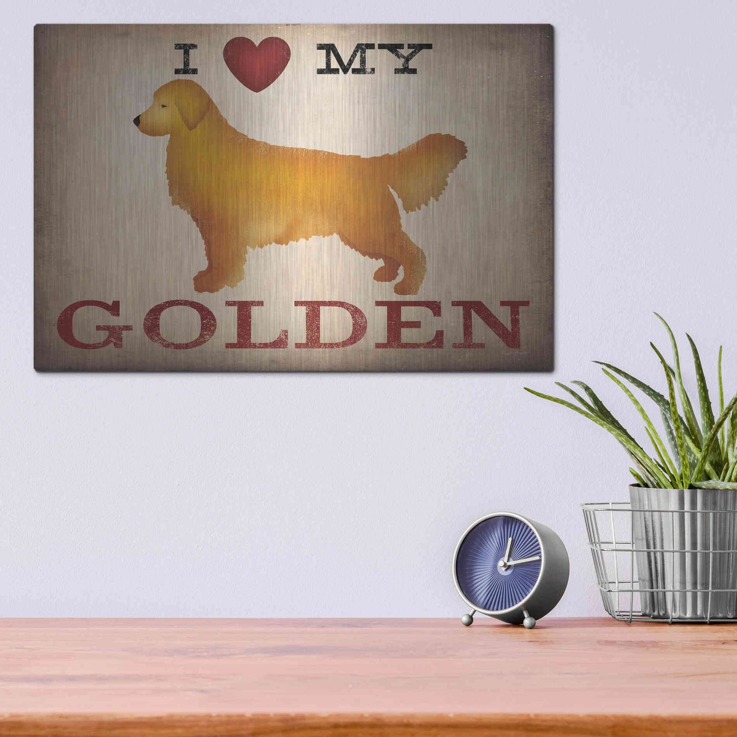 Luxe Metal Art 'Golden Dog at Show Love III' by Ryan Fowler, Metal Wall Art,16x12