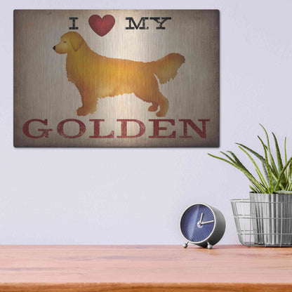 Luxe Metal Art 'Golden Dog at Show Love III' by Ryan Fowler, Metal Wall Art,16x12