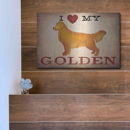 Luxe Metal Art 'Golden Dog at Show Love III' by Ryan Fowler, Metal Wall Art,16x12