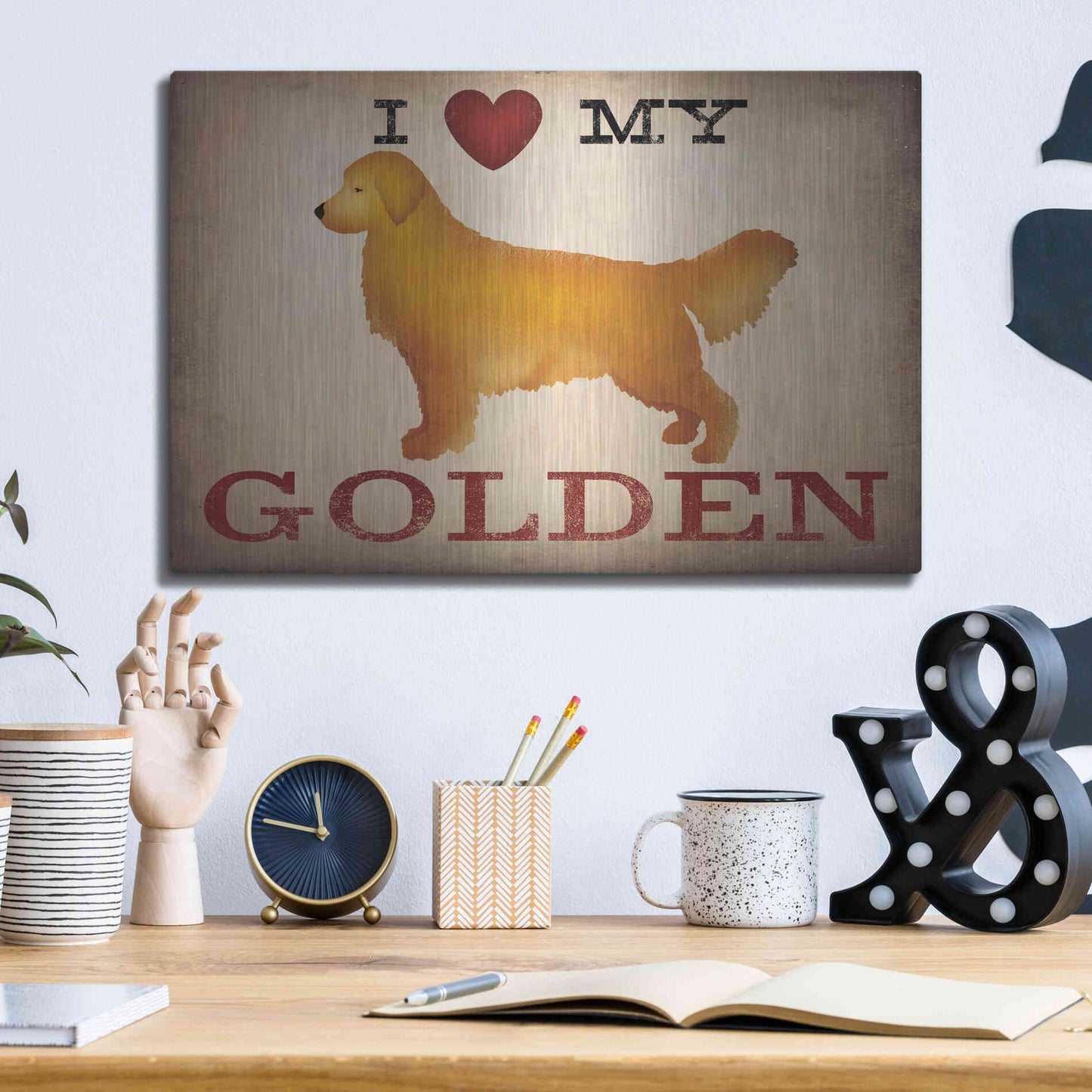 Luxe Metal Art 'Golden Dog at Show Love III' by Ryan Fowler, Metal Wall Art,16x12