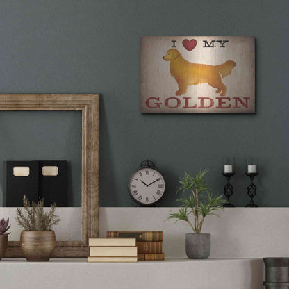 Luxe Metal Art 'Golden Dog at Show Love III' by Ryan Fowler, Metal Wall Art,16x12