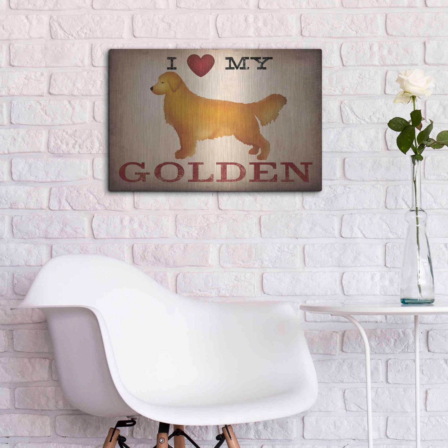 Luxe Metal Art 'Golden Dog at Show Love III' by Ryan Fowler, Metal Wall Art,24x16