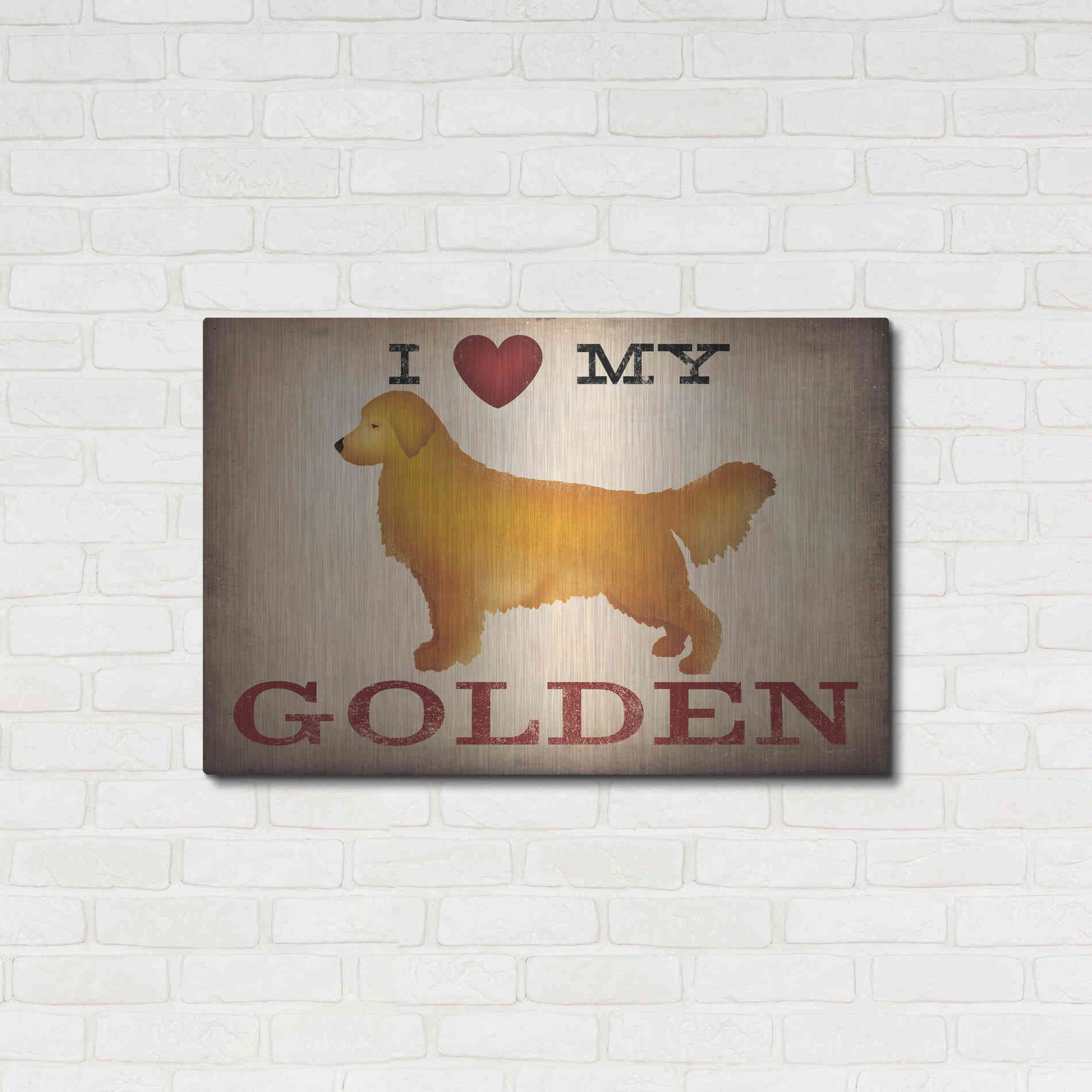 Luxe Metal Art 'Golden Dog at Show Love III' by Ryan Fowler, Metal Wall Art,36x24