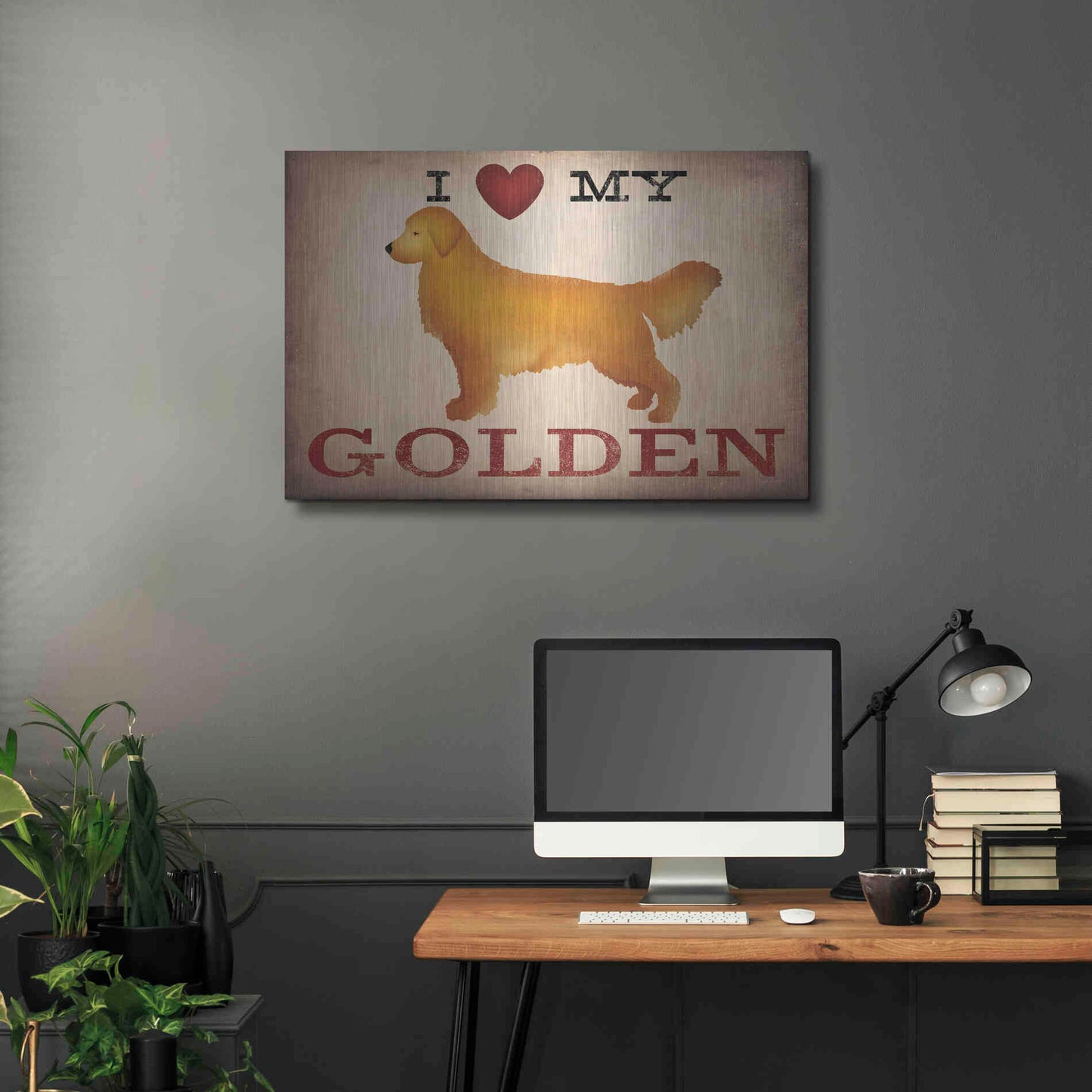 Luxe Metal Art 'Golden Dog at Show Love III' by Ryan Fowler, Metal Wall Art,36x24