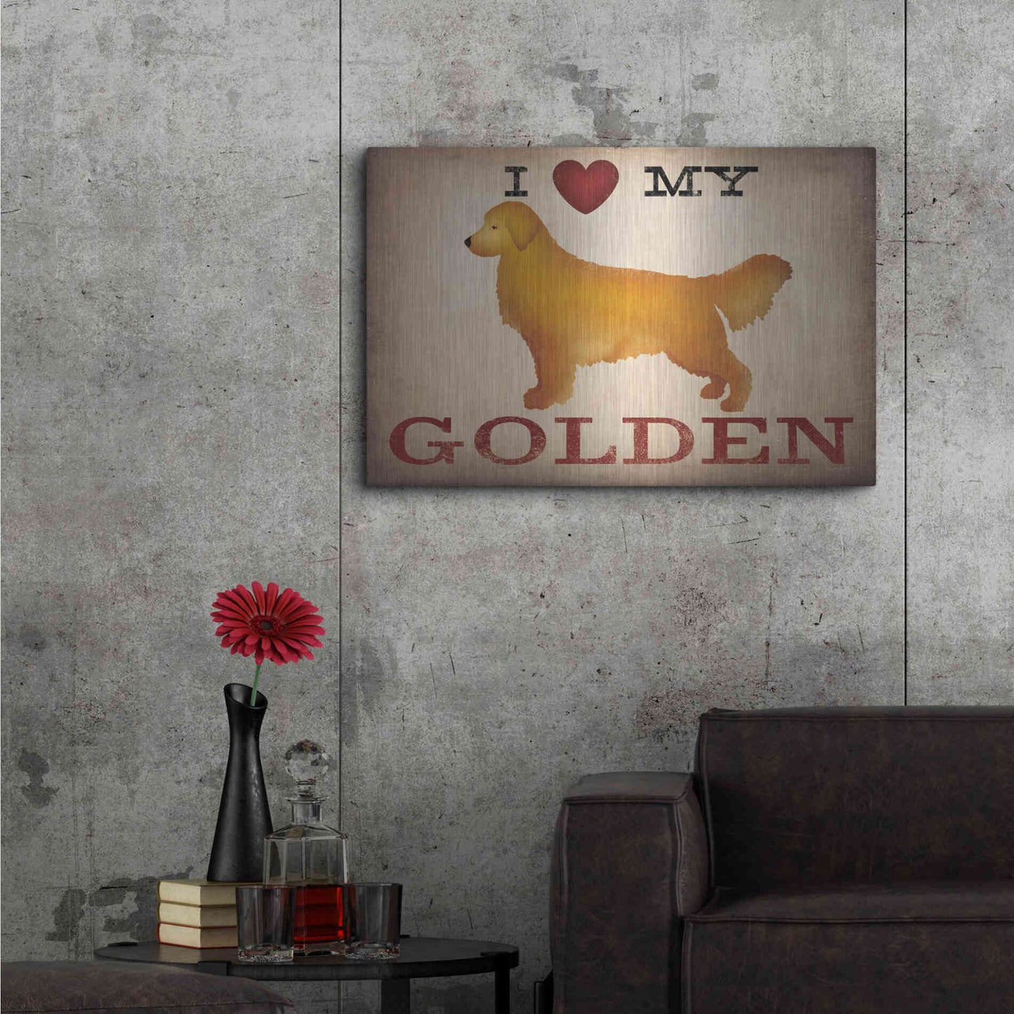 Luxe Metal Art 'Golden Dog at Show Love III' by Ryan Fowler, Metal Wall Art,36x24