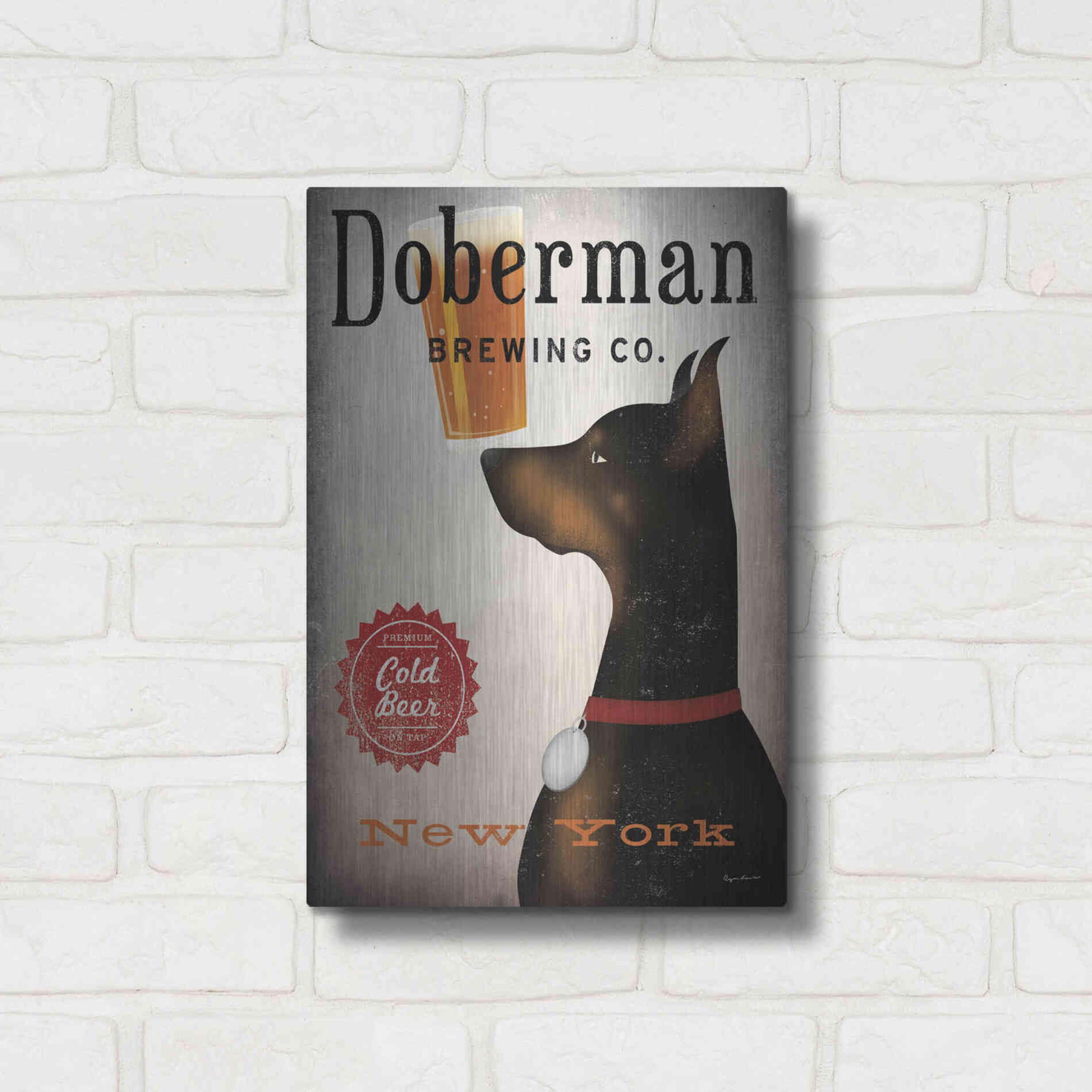 Luxe Metal Art 'Doberman Brewing Company NY' by Ryan Fowler, Metal Wall Art,12x16
