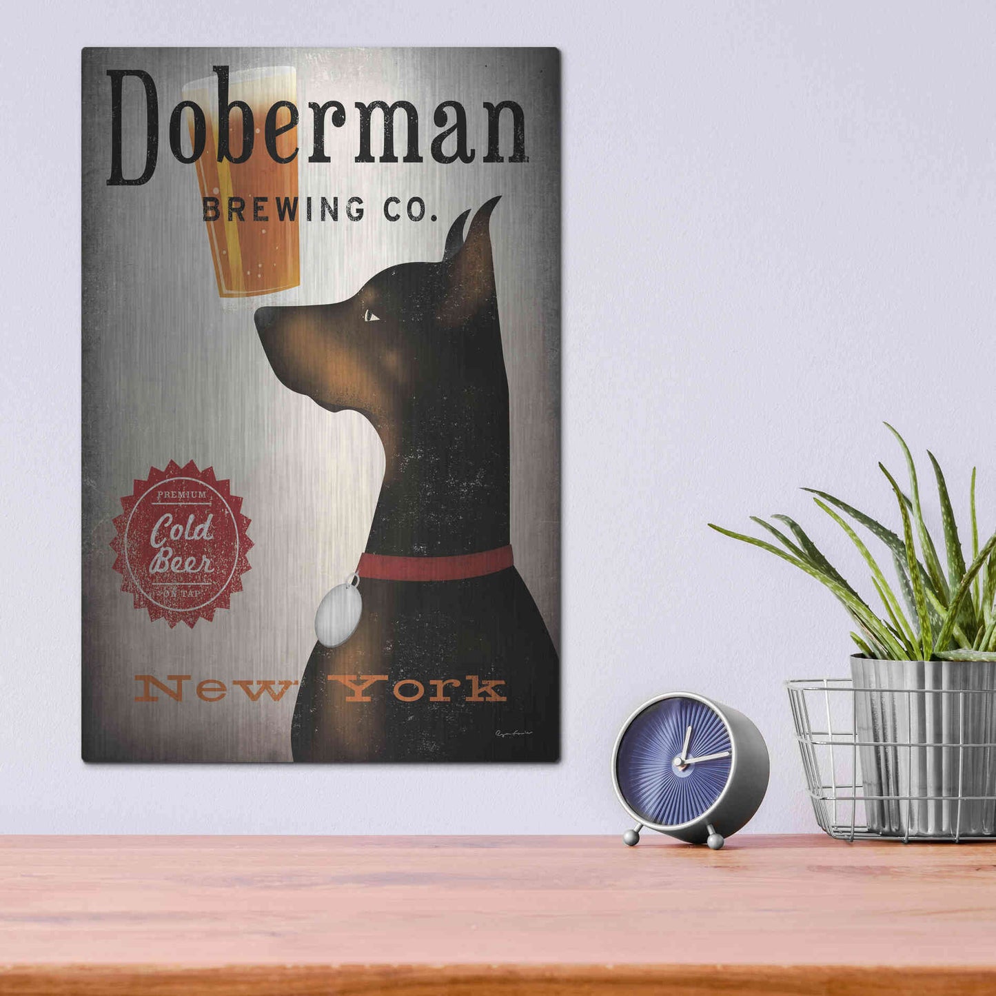 Luxe Metal Art 'Doberman Brewing Company NY' by Ryan Fowler, Metal Wall Art,12x16